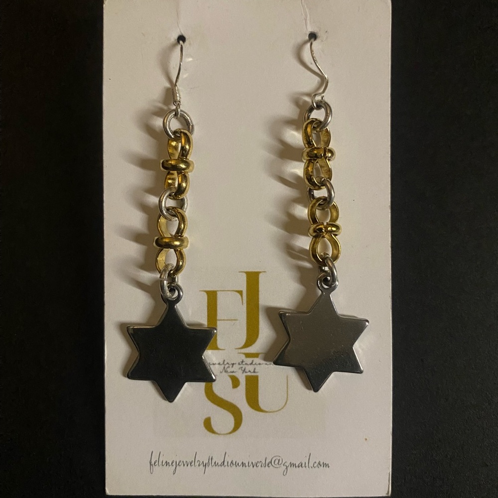 Hand crafted Titanium Gold and Sterling Silver Star Earrings